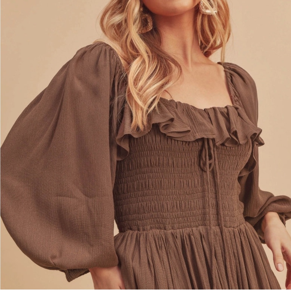 Mocha midi peasant dress